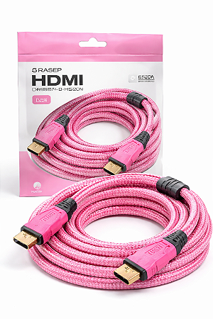 Cabo HDMI 5MT 1.4 c/ Cabo Trançado em Malha Grasep D-H5200 Rosa