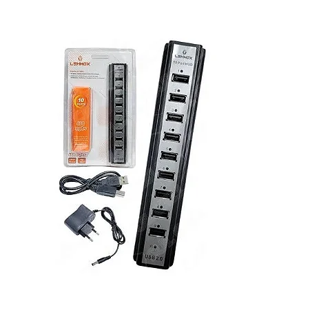 Hub 10 Portas USB 2.0 480MBPS Lehmox Preto LEY-1829