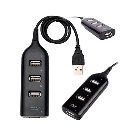 Hub 4 portas USB 2.0 480Mbps c/ Rabicho Preto - 1569