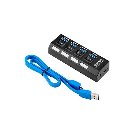 Hub 4 portas USB 3.0 com Switch On/Off e Led Indicador Lehmox LEY-201