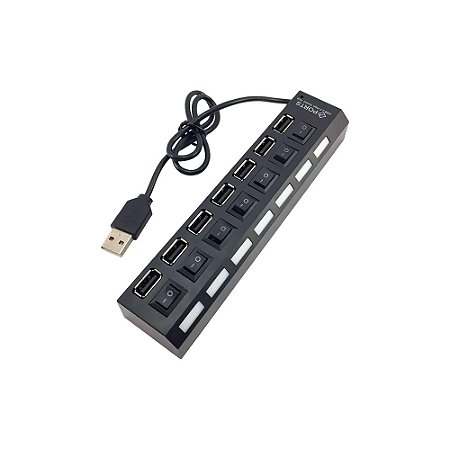 Hub 7 Portas USB 2.0 com Switch On/Off e Led Indicador - LEY-02