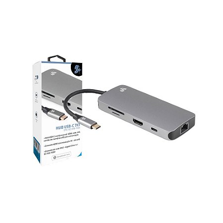 Hub USB C 7x1 USB 3.0 e Leitor de Cart SD/Micro SD,HDMI,RJ45 5+