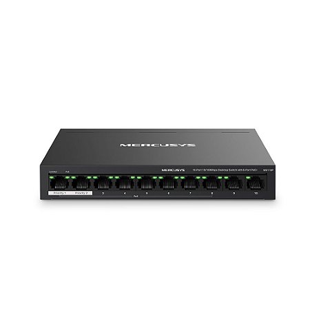 Switch Mercusys 10pt de Mesa 10/100Mbps com 8 portas PoE+ - MS110P