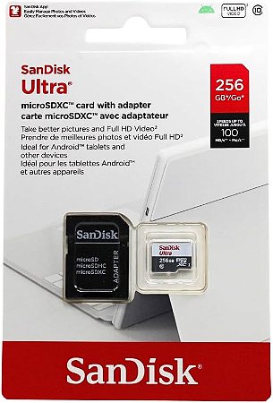 CARTAO MEM MICROSD 256GB SANDISK ULTRA CLASSE 10 100MB/S SDSQUNR-256G-GN6TA