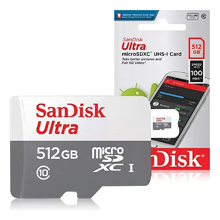 CARTAO MEM MICROSD 512GB SANDISK ULTRA CLASSE 10 100MB/S SDSQUAC-512G-GN6MA