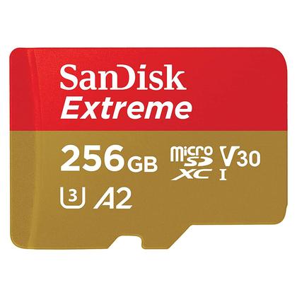 CARTAO MEM MICROSD EXTREME 256GB SANDISK 100MBS 4K P/ Câmeras de Ações / Drones & Smartphones