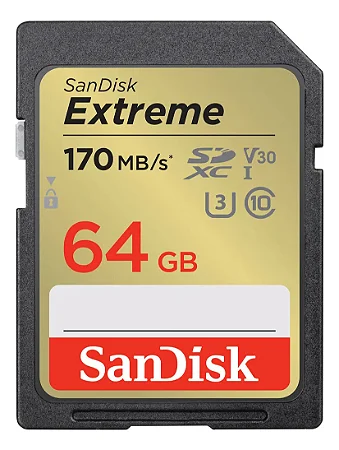 CARTAO MEMORIA SD 64GB EXTREME SANDISK 170MBS 4K P/ CÂMERAS & FILMADORAS