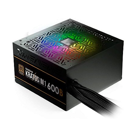 Fonte 600W Gamdias Kratos M1 RGB, 80 Plus Bronze, PFC Ativo, M1-600