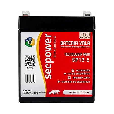 BATERIA ESTACIONÁRIA SELADA VRLA 12V 5A - SP12-5 N SEC POWER