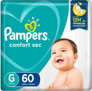 Fralda Pampers Confort Sec Super Bag G com 60