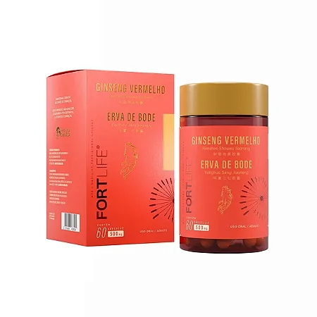 Fort Life ginseng vermelho + erva de bode 500 mg com 60 cápsulas