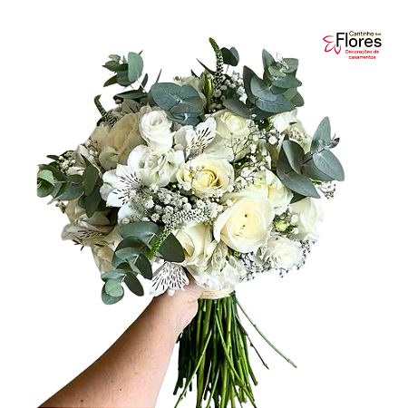 Buquê Natural Rosas Brancas Astromelias e Folha de Eucalipto