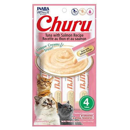 Churu Petisco Para Gato Pacote com 4(tubes) 56g Inaba Sabor Atum com Salmão