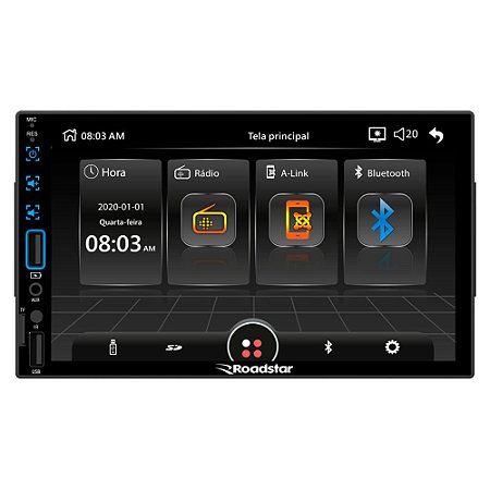 Central Multimídia Roadstar MP5 Bluetooth Espelhamento Android e IOS Tela 7" RS-506BR