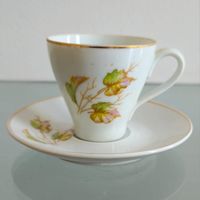 xícara de café com pires em porcelana (antiguidade / raridade / relíquia / antiquário)