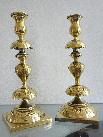 par de castiçais judaicos / israel / jerusalém (antiguidade / raridade / relíquia / antiquário)