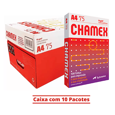 Papel Sulfite A4, 75g, 210mmx297mm, Caixa com 10 resmas
