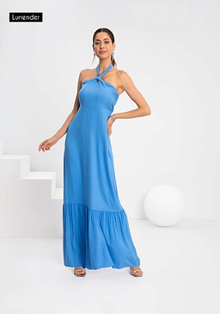Vestido Longo Azul Viscose - Elegância e Conforto