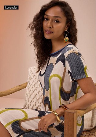 Vestido Malha Viscose Azul Estampa