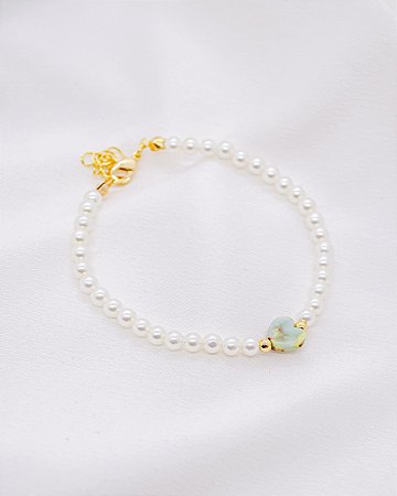Pulseira Pérola Shell com Coração de Amazonita