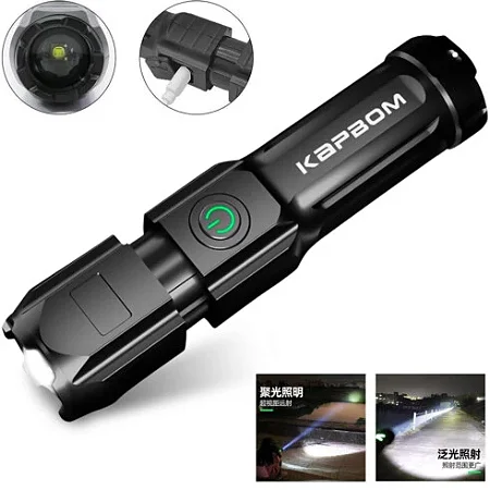 Lanterna Recarregável USB KAPBOM - Potência e Praticidade na Palma da Sua Mão