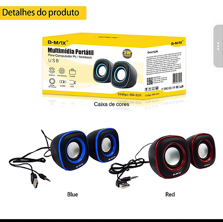 Caixa Som Multimídia Portátil USB B-Max