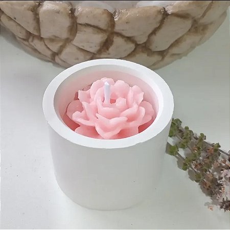 Kit 10 Vela Rosa em vaso de Gesso