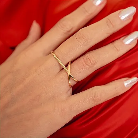 ANEL DUPLO X BANHADO A OURO 18K