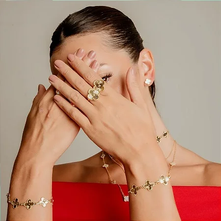 ANEL TREVO CLÁSSIC 20MM AJUSTÁVEL BANHADO A OURO 18K