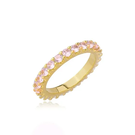 ANEL RIVIERA ZIRCÔNIA ROSA 2,5MM BANHADO A OURO 18K