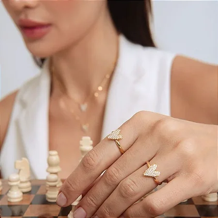 ANEL CORAÇÃO MINI ZIRCÔNIA AJUSTÁVEL BANHADO A OURO 18K