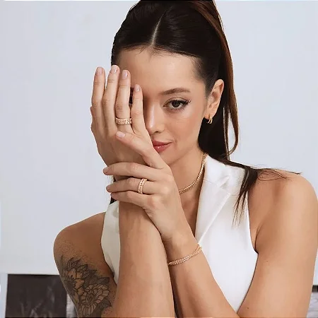 ANEL RIVIERA ZIRCÔNIA ROSA 3MM BANHADO A OURO 18K