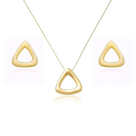 CONJUNTO TRIANGULO MODERN BANHADO A OURO 18K