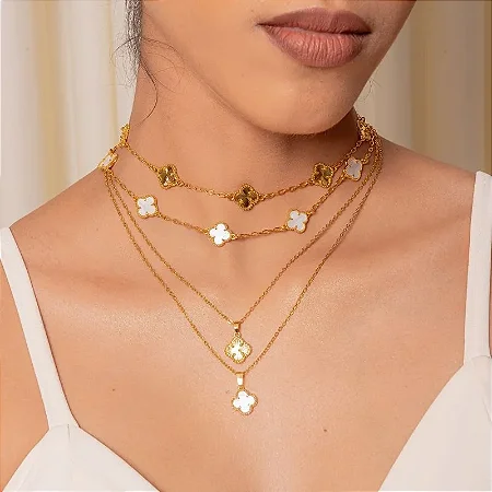 COLAR TREVO CLÁSSICO 11MM BANHADO A OURO 18K