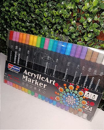 Marcadores Acrílico Ponta Pincel e Bolinha 24 Cores