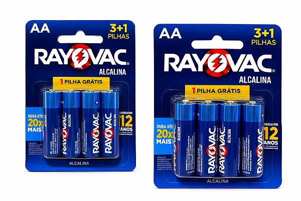 Pilhas Rayovac Alcalina AA com 4 unidades (Vendido duas cartelas)