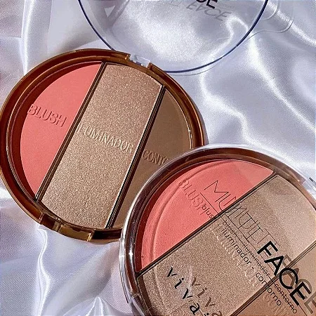 Paleta Multifuncional Vivai – Blush, Iluminador e Contorno 3 em 1 | Alta Pigmentação e Compacta