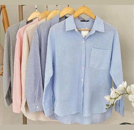Camisa Social Listrada Feminina Manga Longa
