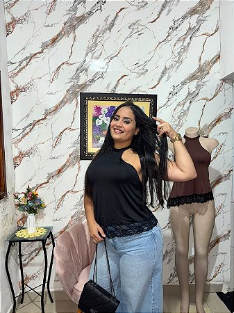 Blusa com Renda Feminina Casual