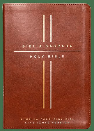Bíblia Bilíngue ACF/KJV, Português/Inglês, Capa luxo marrom, Leitura Perfeita: Bíblia King James Version e Almeida Corrigida Fiel