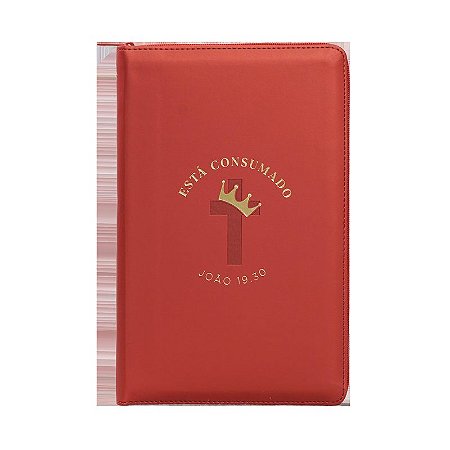 Bíblia NVI com zíper: Está consumado, Capa luxo vermelho com toque emborrachado, Leitura Perfeita