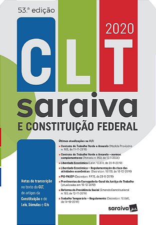 CLT Saraiva e Constituição Federal – 53.ª Edição - 2020
