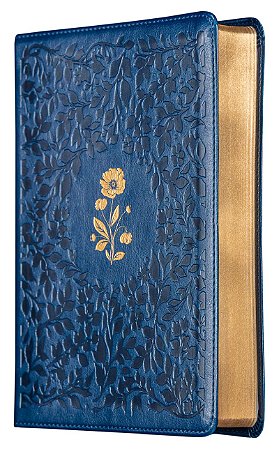 Bíblia ACF, Letra tradicional, Fonte Leitura Perfeita, com espaço para anotações, Capa luxo Azul com flores em baixo relevo