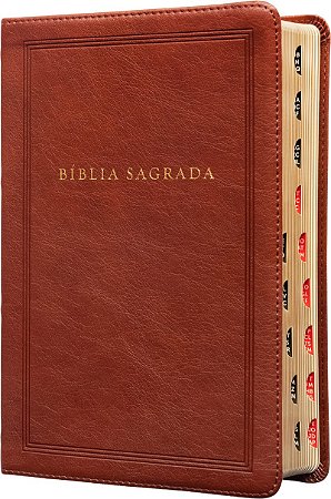 Bíblia Sagrada King James Clássica, Letra grande, Capa luxo marrom, Arabescos, Palavras de Jesus em azul, Índice de dedo, Leitura Perfeita: Com introdução aos livros bíblicos
