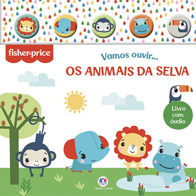Fisher-Price - Vamos ouvir os animais da selva - Livro sonoro com botão de silicone