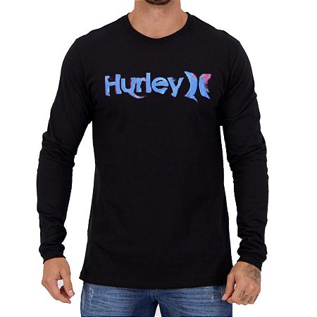 Camiseta Hurley Manga Longa O&O Smoke Masculina Preto