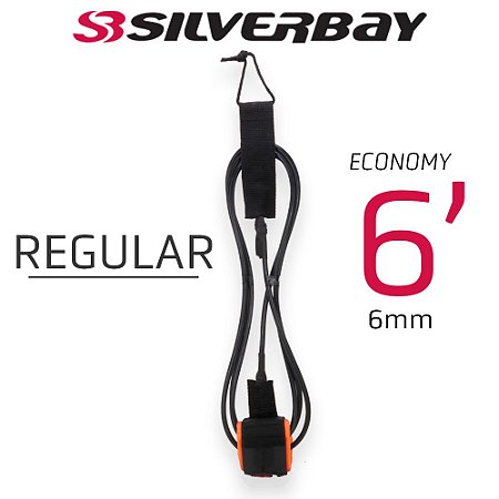 Leash Silverbay Economy Regular 6’ 6mm Preto/Laranja