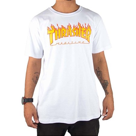 Camiseta Thrasher Flame Logo Masculina Branco