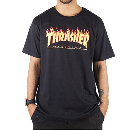 Camiseta Thrasher Flame Logo Masculina Preto