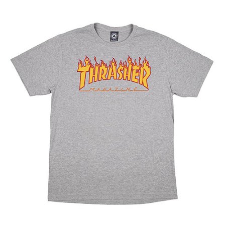 Camiseta Thrasher Flame Logo Masculina Cinza Mescla